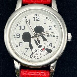 Disney Mickey Mouse watch Red leather Strap Working